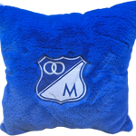 Cojín de peluche del equipo Millonarios, dimensiones 40cm x 40cm, con envío gratuito.⚽🎁📦